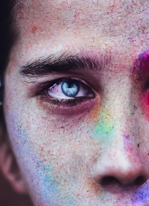 Image similar to a very detailed photograph of a face, depth of field, colorful