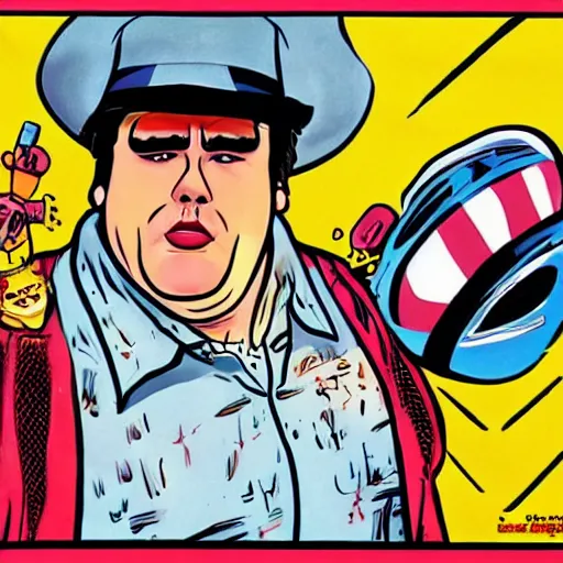 Image similar to john candy in the style of jack kirby