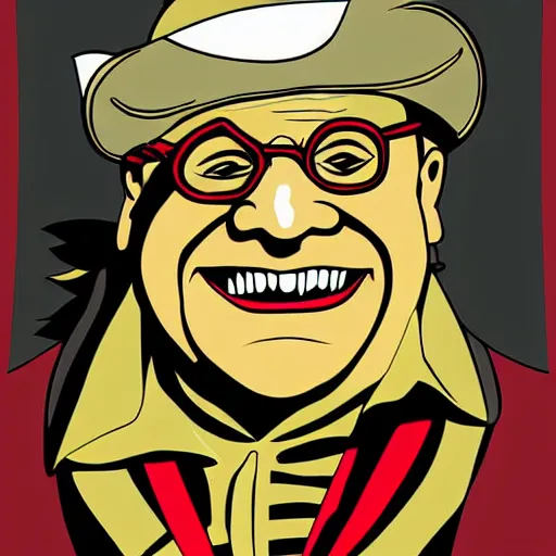 Image similar to vector art portrait of danny devito as a pirate king by jack kirby
