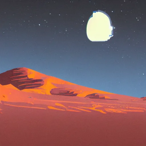 Prompt: mars dunes landscape, 8 0 s scifi art, in the style of bonestell chesley