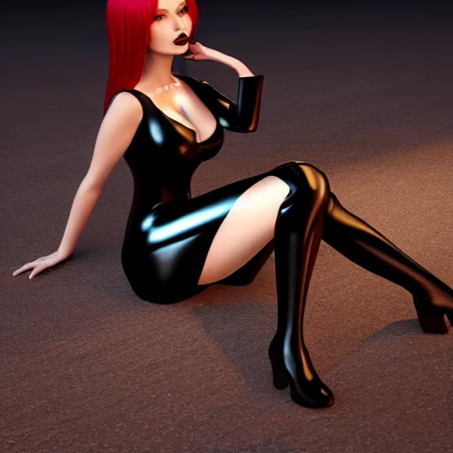 Prompt: feminine hot pale goth woman with tight curvy shiny outfit, photorealistic, sublime, relaxed posture, sitting legs crossed, 16k, smooth, sharp focus, cgsociety, ArtStation, volumetric lighting