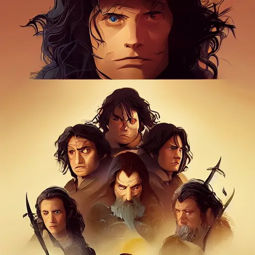 Image similar to face icon stylized minimalist the lord of the rings : the fellowship of the ring 2 0 0 1, loftis, cory behance hd by jesper ejsing, by rhads, makoto shinkai and lois van baarle, ilya kuvshinov, rossdraws global illumination