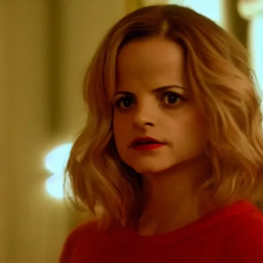 Prompt: a film still of mena suvari in the movie twin peaks in the red room, cinematic lighting, high resolution, 4 k