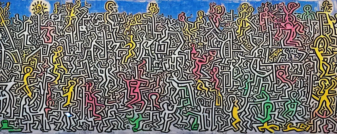 Prompt: a painting of street life in kirkwall orkney, by Keith Haring