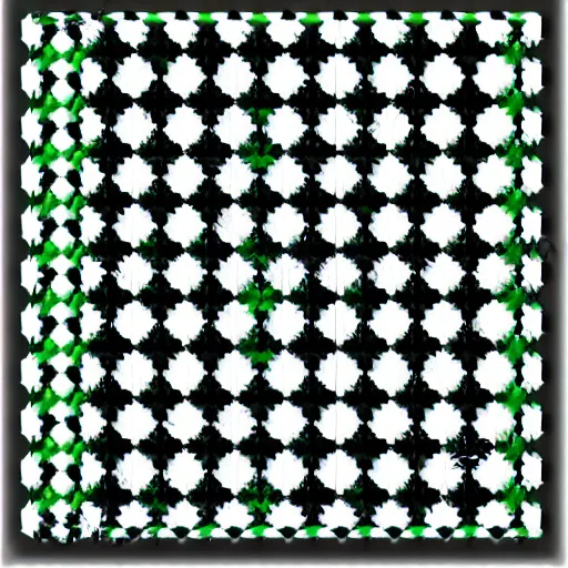 Prompt: a 20 by 20 black and white grid with 16 green circles arranged in a star pattern