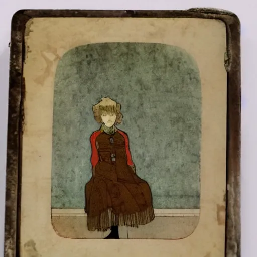 Prompt: a lonely girl in an empty room, colored daguerreotype, by schiele, by mucha, by Mackintosh, by Moebius, eerie, weird