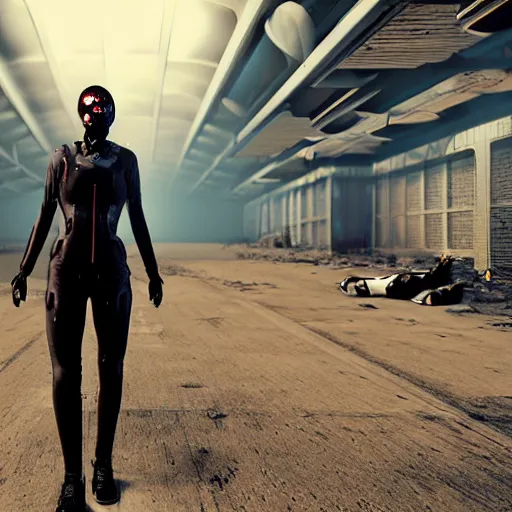 Image similar to woman in sci - fi suit tries to survive an undead outbreak in a dark spaceship, unreal engine 5