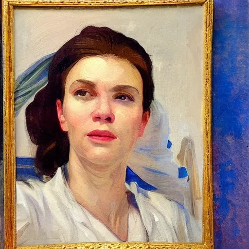 Prompt: selfie taken by a woman in 2 0 1 9, painted by zinaida serebriakova