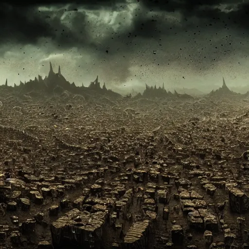 Prompt: an apocalyptic landscape covered with eyeballs, ultra realistic, photogenic, dark ambience, 8k, high definition