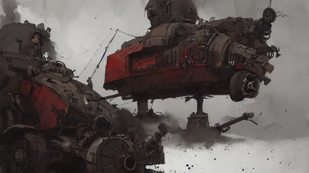 Image similar to big bertha, watercolored, jakub rozalski, dark colours, dieselpunk, artstation