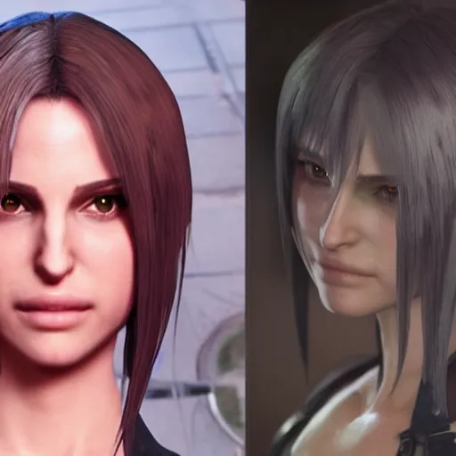 Image similar to natalie portman in final fantasy 7 remake, character render, full body shot, highly detailed, in game render
