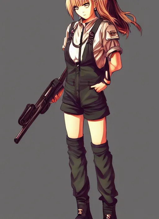 Image similar to full body pose, hd, manga anime portrait of a beautiful woman in combat boots and overalls, in ishikawa ken style detailed trending award winning on flickr artstation,