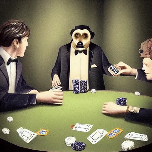 Image similar to “tardigrade and grizzly bear mobsters playing poker in a dimly lit basement poker table”