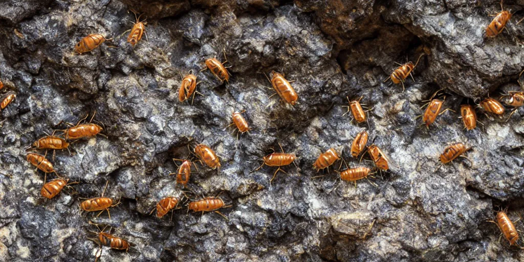 Prompt: cockroaches scattering on the rocky terrain