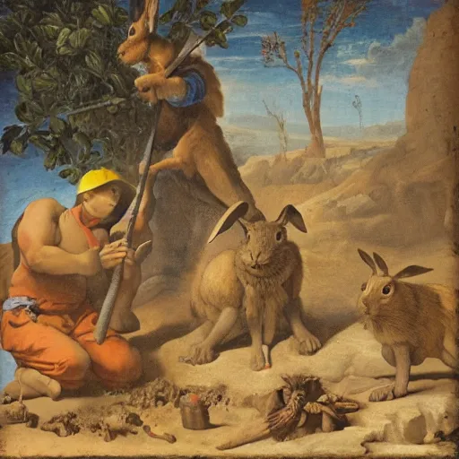 Prompt: allegory of jackrabbits and jackhammers