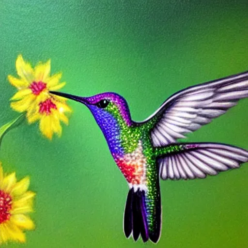 Image similar to painting of a hummingbird, ultra realistic, beautiful