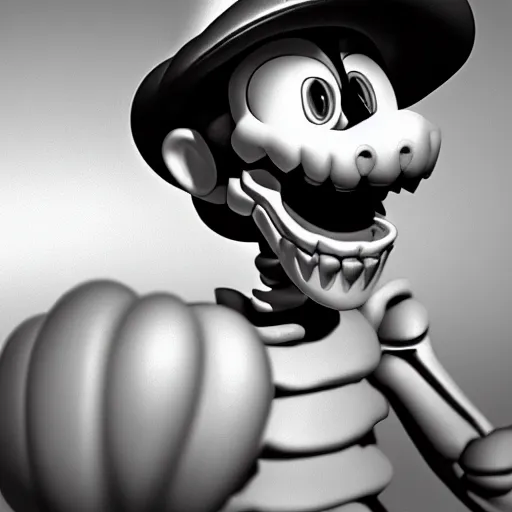 Image similar to A skeleton in the game Super Mario 64, photorealism