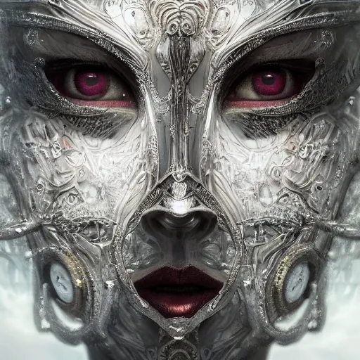 Prompt: Very very very very highly detailed epic photo of face with venetian mask, intricate, dystopian, sci-fi, extremely detailed, digital painting, artstation, concept art, smooth, sharp focus, illustration, intimidating lighting, incredible art by Tokujin Yoshioka and Anton Pieck