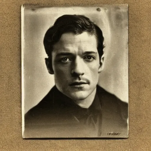 Image similar to headshot edwardian photograph of james mcavoy, henry cavill, sebastian stan, 1 9 2 0 s film actor, suave, charming, realistic face, 1 9 1 0 s, grainy, victorian, soft blur