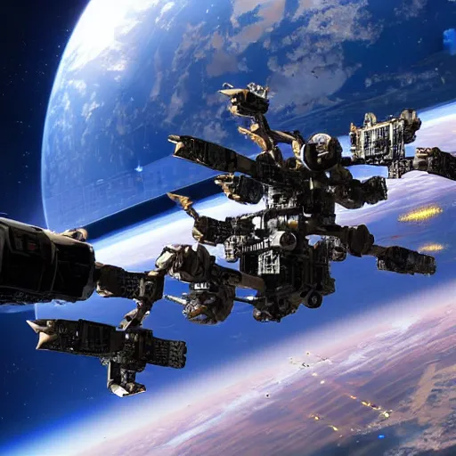 Image similar to combat robots fighting on a space station