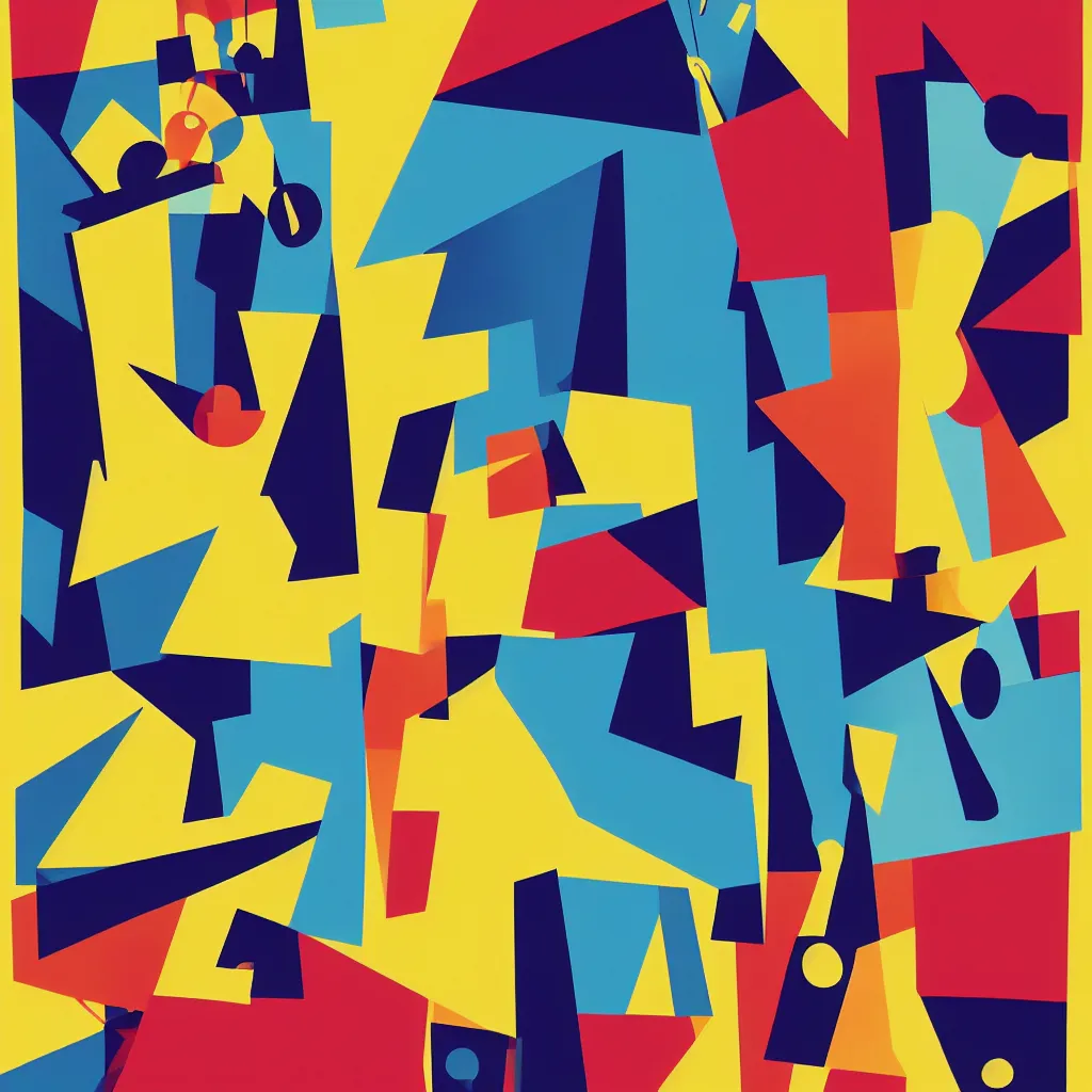 Image similar to mgbdlln jazz summer festival poster, modern digital art, minimalism, cubism