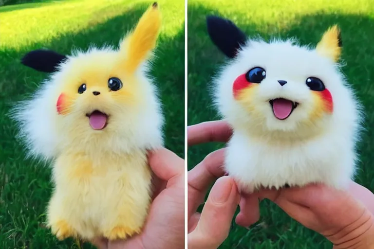 Image similar to real life pokemons, cute!!!, happy!!!, chunky!!!, content!!!, mischievous!!!, adorable!!!, fluffy!!!, ultra realistic!!!, golden hour, sharp focus