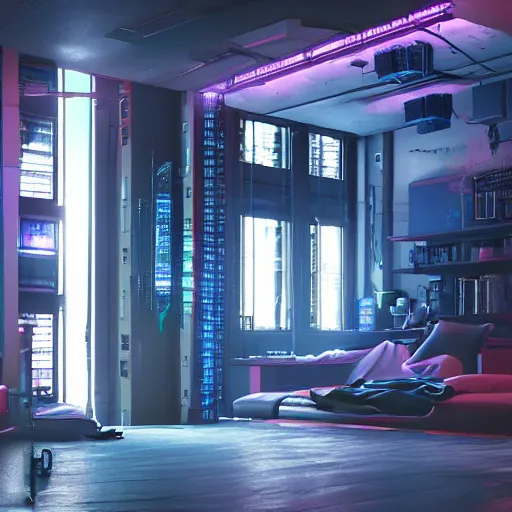 Cyberpunk Apartment, 4K Upscale, 60 FPS