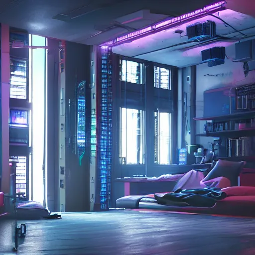 Image similar to the cyberpunk apartment, render, octane, 4k, highly detailed, vivid colors, high definition