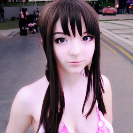 Image similar to 2 4 0 p footage, 2 0 0 6 youtube video, low quality photo, anime girl in real life, 3 d anime girl