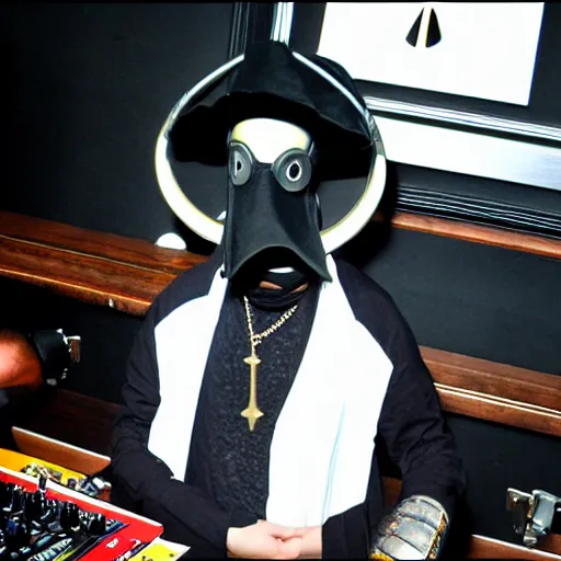 Image similar to the plague doctor on the dj decks