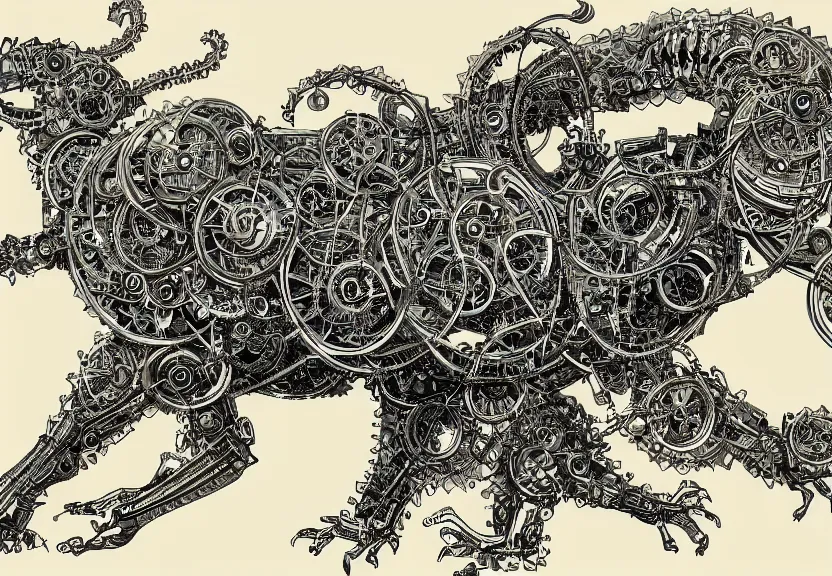 Prompt: 1 / 4 schematic blueprint of highly detailed ornate filigreed convoluted ornamented elaborate cybernetic rat, full body, character design, middle of the page, art by da vinci