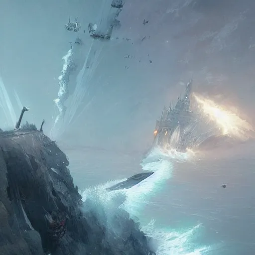 Prompt: A ship falling off the edge of the world, fantasy art by Greg Rutkowski