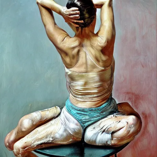 Image similar to high quality high detail painting by lucian freud and jenny saville, hd, ballet, turquoise