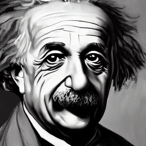 Image similar to an impasto oil painting of albert einstein!! by leonadro da vinci, 5 0 mm black and white photography, high detail, 4 k resolution, smooth colors, masterpiece, artstation