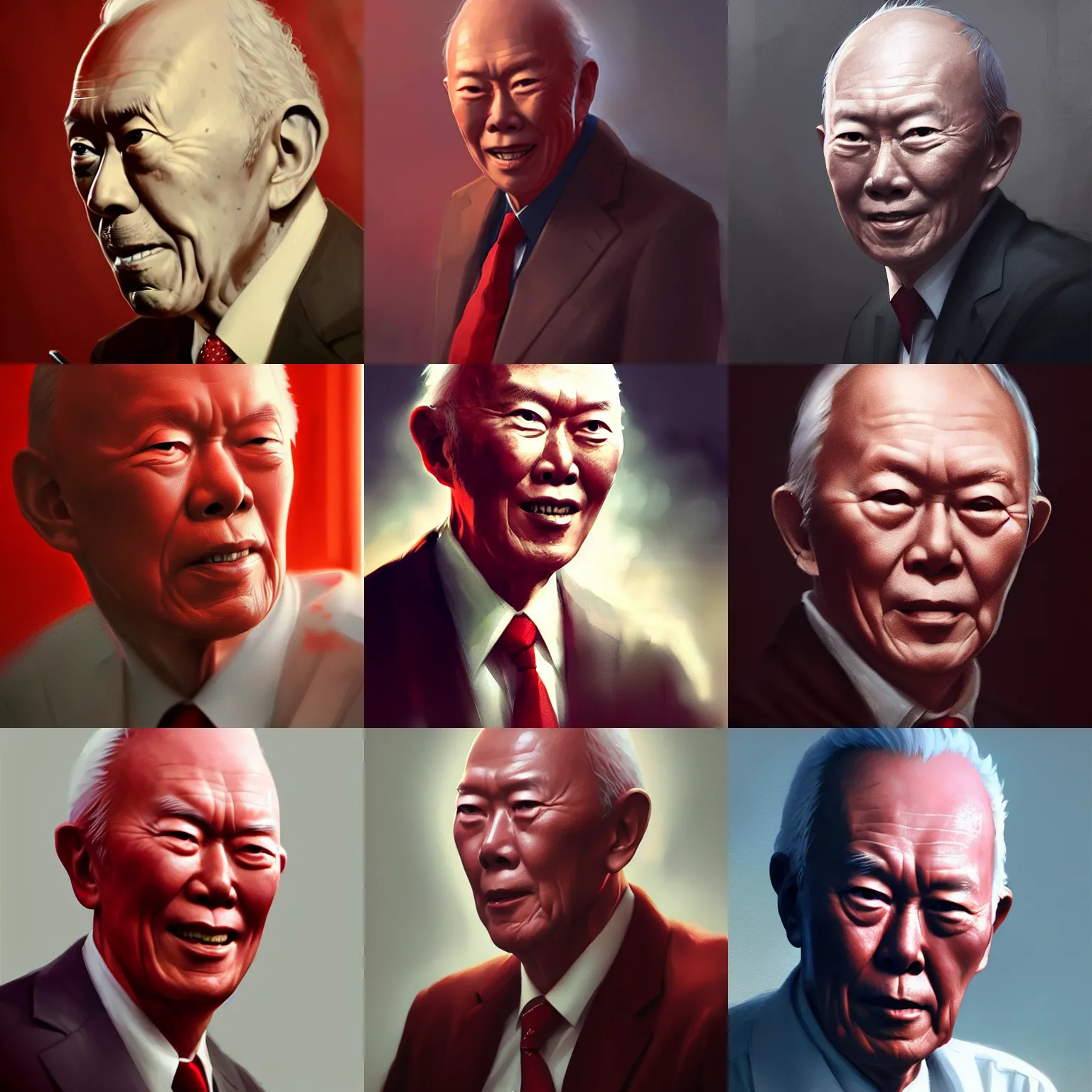 Prompt: lee kuan yew, by greg rutkowski, white and red lighting, digital art, ultra realistic, ultra detailed, photorealistic, 4k, character concept