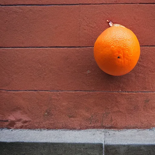 Image similar to closeup portrait of a Orange with a fac e , new york back street , by Steve McCurry and David Lazar, natural light, detailed face, CANON Eos C300, ƒ1.8, 35mm, 8K, medium-format print