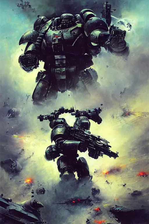 Prompt: they fear the wrath of the space marines! by ryohei hase, by john berkey, by jakub rozalski, by john martin