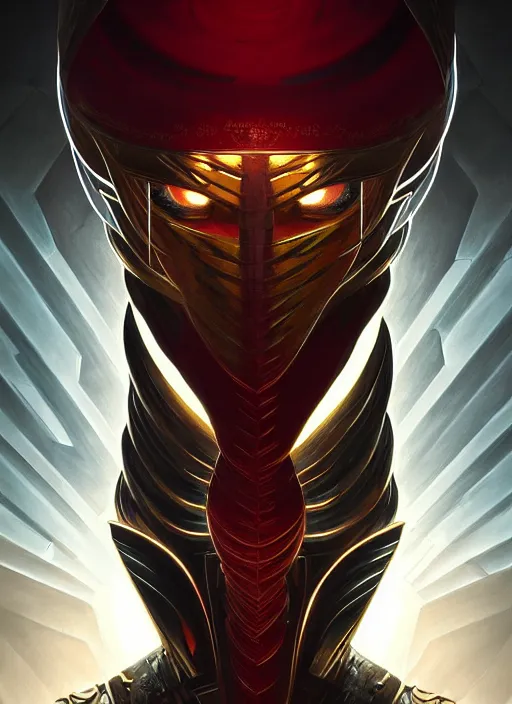 Image similar to symmetry!! portrait of scorpian, mortal kombat, global illumination!! intricate, elegant, highly detailed, digital painting, artstation, concept art, smooth, sharp focus, illustration, art by artgerm and greg rutkowski and alphonse mucha