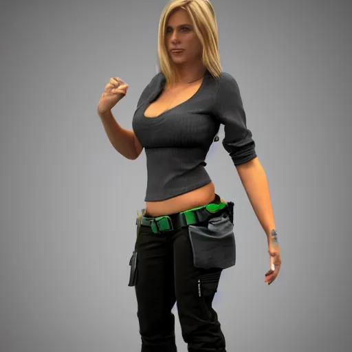 Prompt: ashlyn peaks in tech wear clothing, full body 3 d render