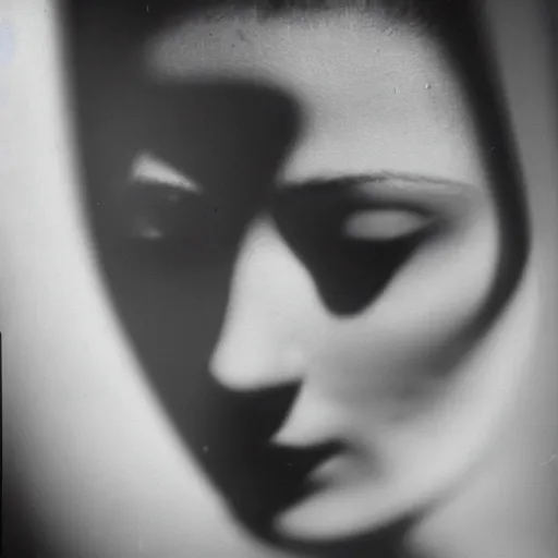 Prompt: close - up portrait of a femme fatale, by dora maar and man ray and lee miller, 1 9 3 4, photography, side lighting, cinematic lighting, very aesthetic, beautiful, light and shadow, masterpiece, black and white, tri - x 4 0 0