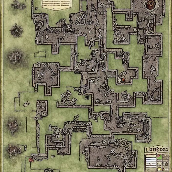 dungeon map by dysonlogos, nine rooms, map of osr | Stable Diffusion