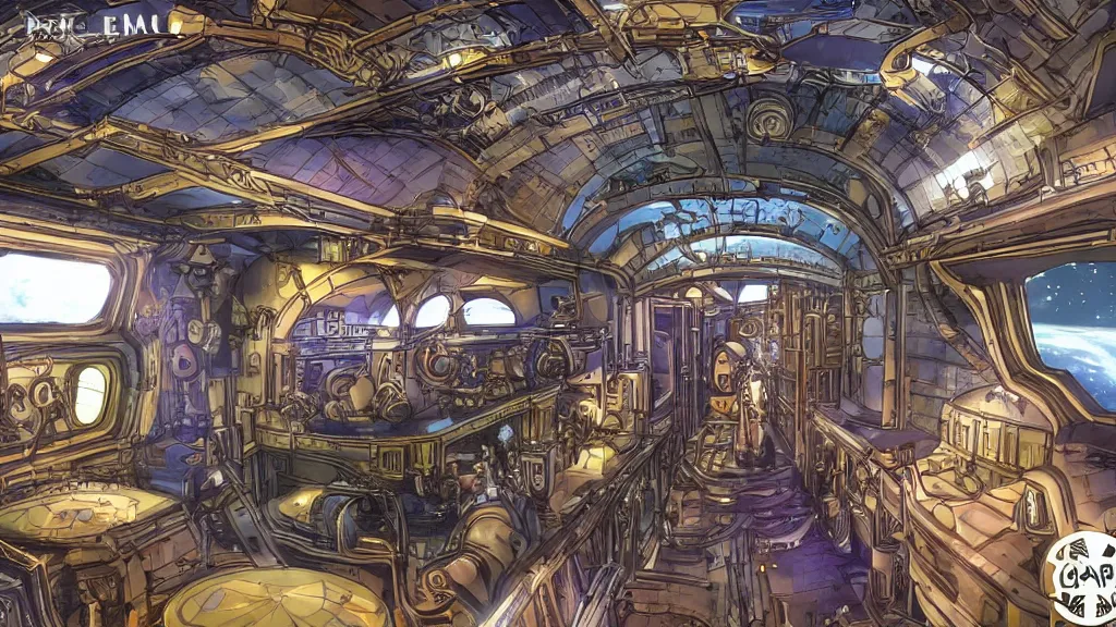 Prompt: Steampunk space train is leaving earth. Extremely detailed. Wide angle shot, 4K. Set in space