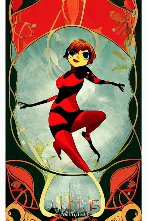 Prompt: art nouveau poster, miraculous ladybug