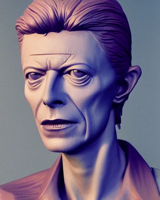 Prompt: david bowie starring at the camera, neutral face, 4k, pastel colours, greek sculpture, by beeple, album cover, accurate