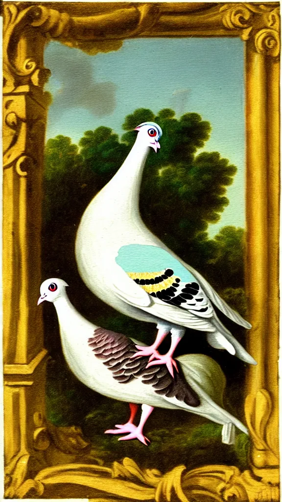 Image similar to rococo painting of a pigeon, y 2 k aesthetic, clip art