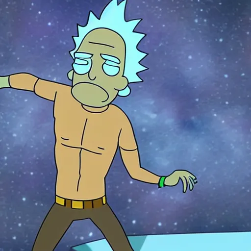 Prompt: the rock as a rick and morty character