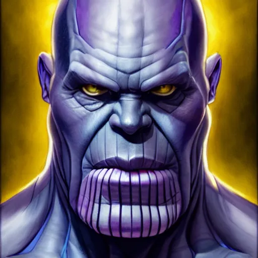 Image similar to Thanos by Stanley Artgerm Lau, WLOP, James Jean, Andrei Riabovitchev, Marc Simonetti, Yoshitaka Amano, ArtStation, CGSociety