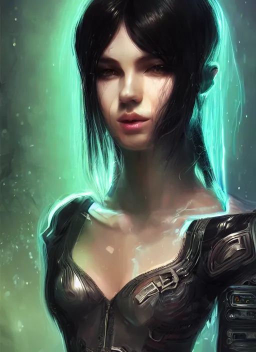 Image similar to teen elf, cyberpunk rigger, black hair, gorgeous, amazing, elegant, intricate, highly detailed, digital painting, artstation, concept art, sharp focus, illustration, art by ross tran