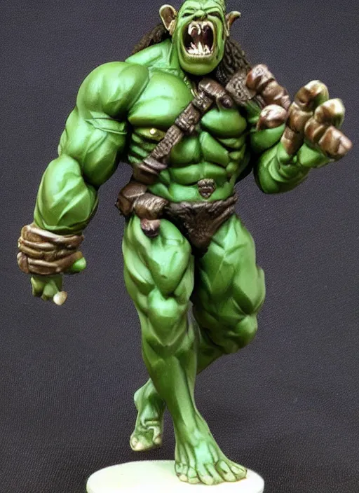 Prompt: Image on the store website, eBay, Detailed Miniature of a Muscular Orc Warrior with dark green skin .