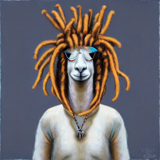 Image similar to llama with dreadlocks, by James Jean